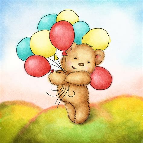 Teddy Bear With Colorfull Balloons By Anna Abramska