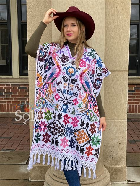 Hand Embroidered Full Body Mexican Poncho Floral Embroidered Etsy