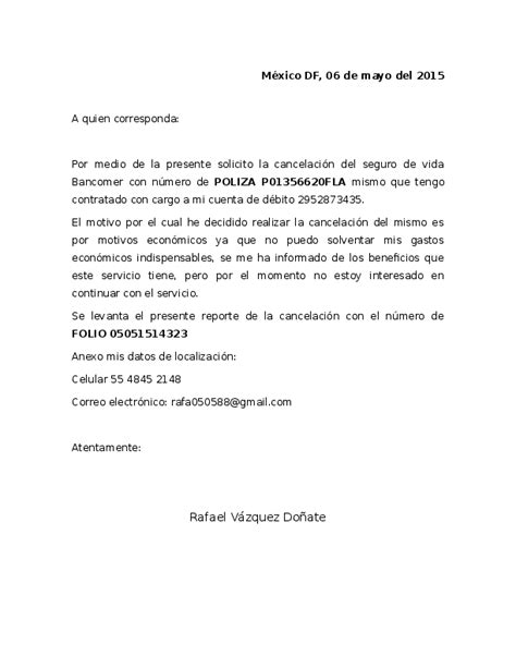 Carta De Cancelacion De Seguros Bancomer 2023