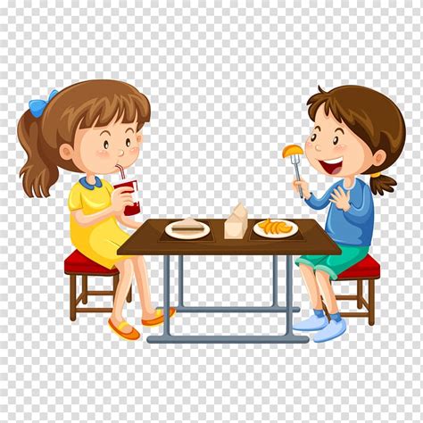 Two Girl Eating Illustration Cafeteria Eat Breakfast Transparent