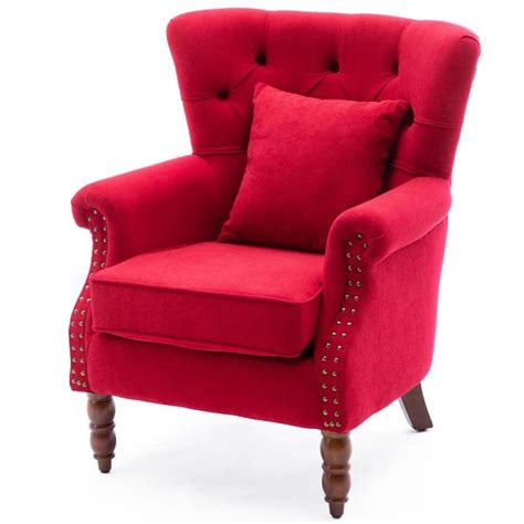 Kinwell Casual Red Velvet Wingback Chair In The Chairs Department At