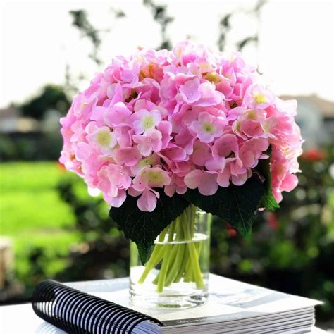 enova home pink artificial hydrangea flower arrangements with clear glass vase white