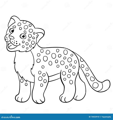 Coloring Pages Little Cute Baby Jaguar Smiles Stock Vector