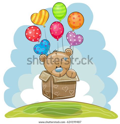 Cute Teddy Bear Box Flying On Stock Vector Royalty Free 624199487