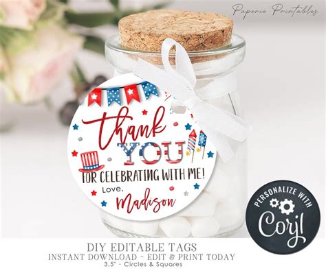 Editable 4th Of July Birthday Party Favor Tags 4th Of July Etsy