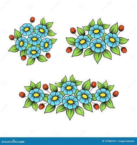 Color Daisy Elements Set Stock Vector Illustration Of Element