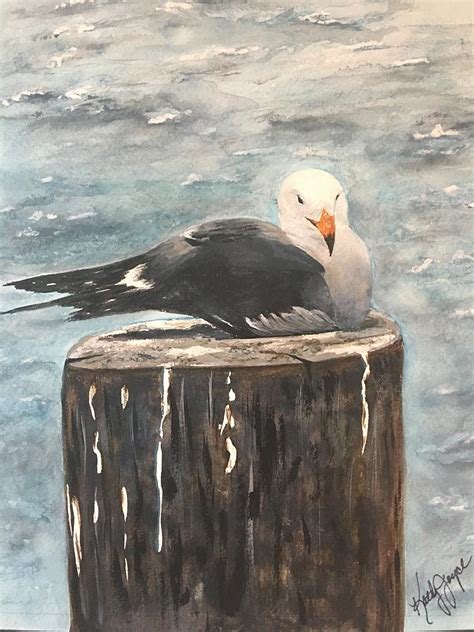 Seagull On Piling Painting By Kathy Joyce Smalley Pixels
