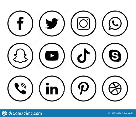 Black And White Social Media Logo Set Of Facebook Twitter Instagram