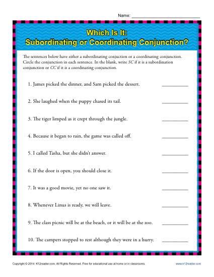 Free Coordinating Conjunctions Worksheets