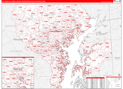 Baltimore Columbia Towson Md Metro Area Wall Map Red Line Style By