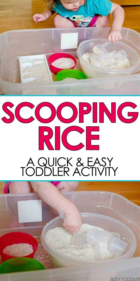Scooping Rice Sensory Bin Busy Toddler