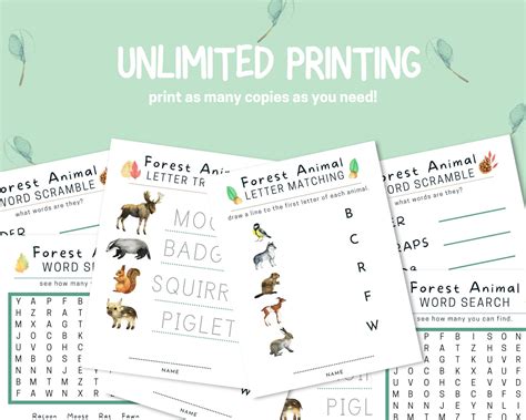 Forest Animal Word Games And Activities Printables For Kids Etsy