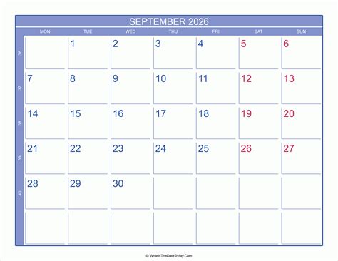 2026 September Calendar With Week Numbers Whatisthedatetodaycom