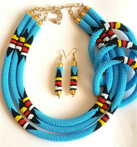 Zulu Beads Necklace African Beaded Necklace Blue Bead Etsy
