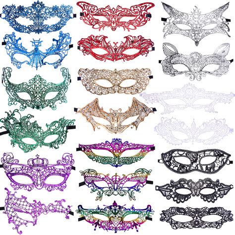 Siquk 20 Pieces Lace Masquerade Mask Women Venetian Masks 9 Colors