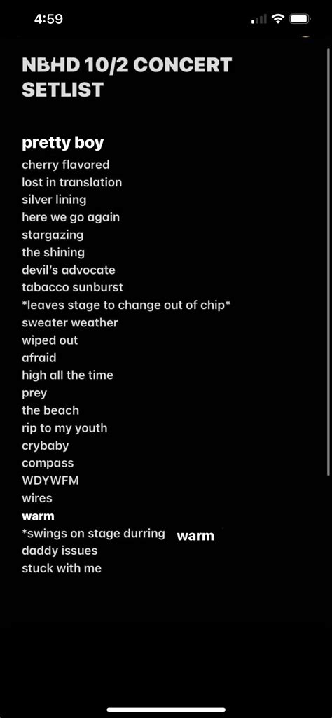 setlist from the concert last night r theneighbourhood