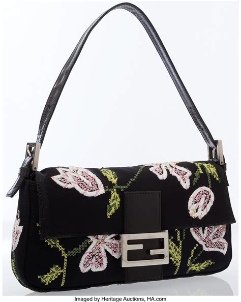 Fendi Floral Embroidered Jacquard Baguette Shoulder Bag Luxury
