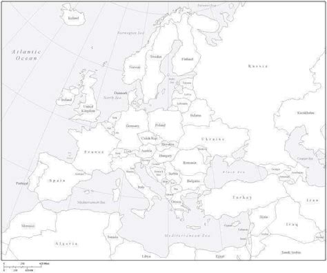 Europe Black And White Map With Countries