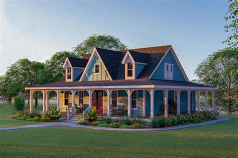 Find small coastal cottages, waterfront craftsman home designs & more! 3-Bed Country Home Plan with 3-Sided Wraparound Porch ...