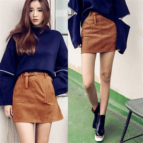 2017 Autumn And Winter Women Short Skirt Brown Color Slim Imitation