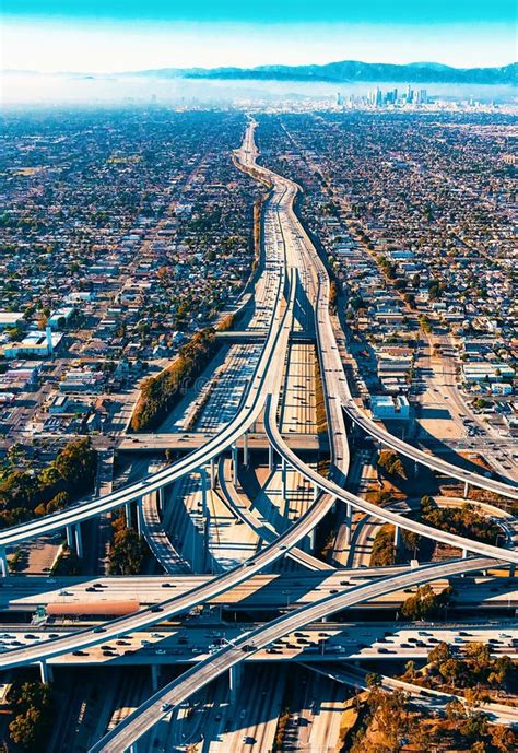 Aerial View Of A Freeway Intersection In Los Angeles Stock Photo