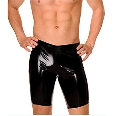 new arrival novelty men black sexy boxer shorts skinny elastic waist bodycon shorts faux leather
