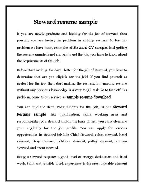 Steward Cv Sample For Hotel Stewerd Job Cover Letter Sample