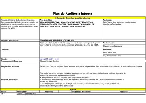 Plan De Auditoria Interna Iso 9001 Ejemplo Opciones D