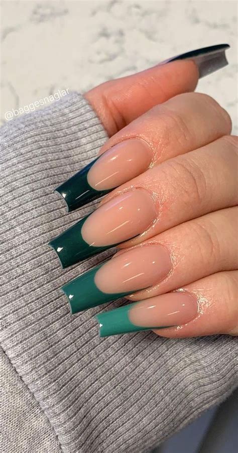 40 Trendy Ways To Wear Green Nail Designs Gradient Green French Tips