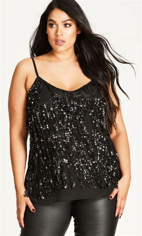 Shimmy All Night Long In The Black Sequin Fringe Plus Size Top