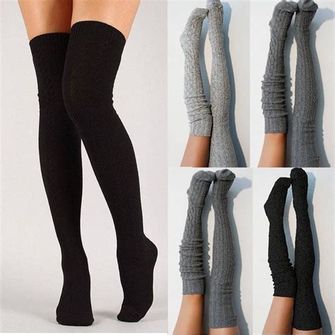 Women Winter Warm Ribbed Warm Knit Over Knee Thigh High Stockings Socks