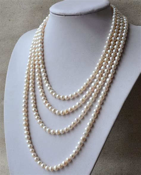 Long Pearl Necklace Inches Mm Ivory Freshwater Pearl