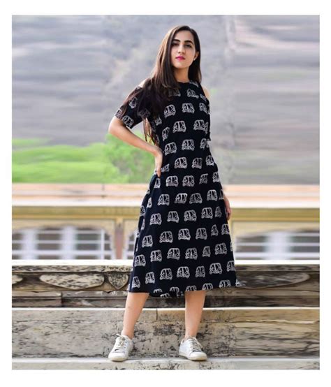 Womens Western Wear Cotton Black Fit And Flare Dress Buy Womens