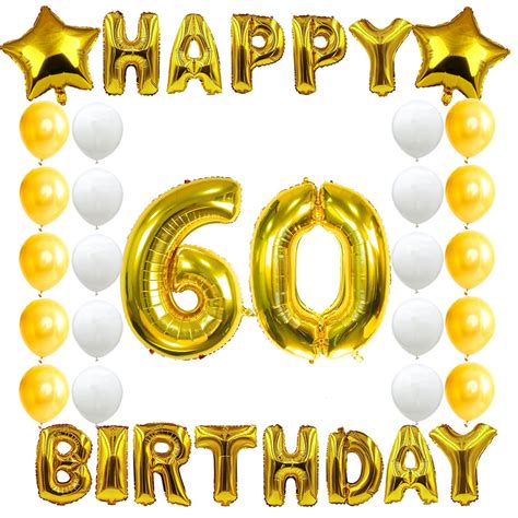 Amawill 60th Birthday Party Decoration Kit Happy Birthday Banner Golden