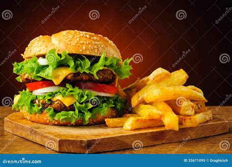Traditional Hamburger And French Fries Stock Image Image Of Food