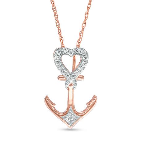Show off your personality with our collection of anchor necklaces & more. 1/10 CT. T.W. Diamond Heart-Top Anchor Pendant in 10K Rose ...