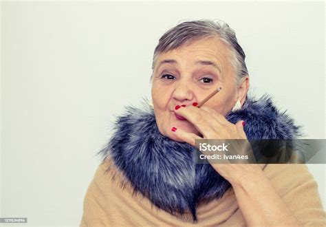 Fashionable Old Lady Smokes Grandmas A Hipster Smoking A Cigarette And