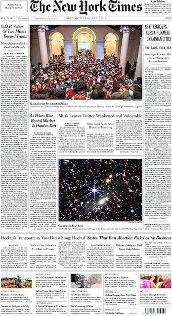 The New York Times In Print For Tuesday July 12 2022 The New York Times