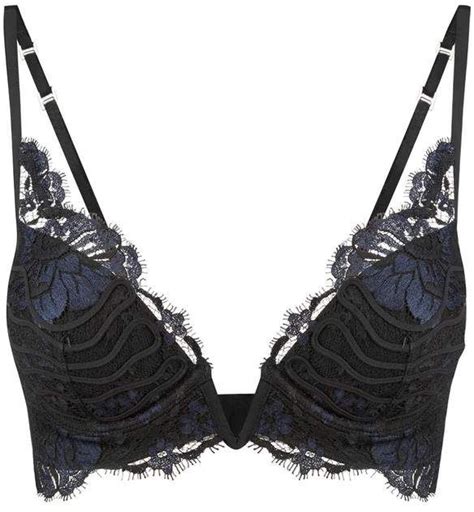 La Perla Desert Rose Black Leavers Lace Triangle V Bra With Soutache