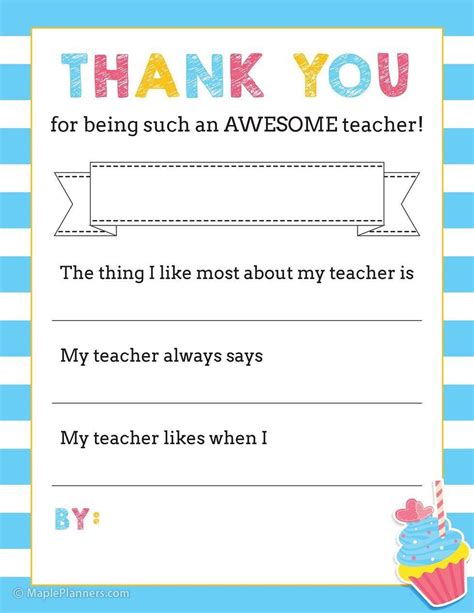 Thank You Note For Teacher Printable