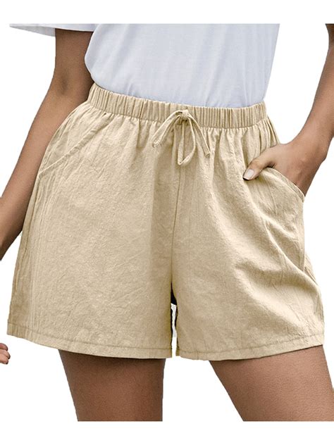 Wodstyle Womens Cotton Linen Plain Elastic Waisted Summer Shorts Lace Up Loose Hot Pants