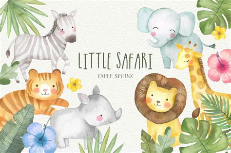 Watercolor Baby Safari Clipart Animal Illustrations ~ Creative Market