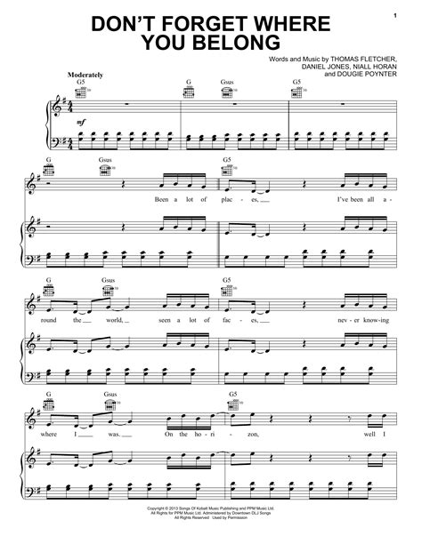 Dont Forget Where You Belong Sheet Music One Direction Piano