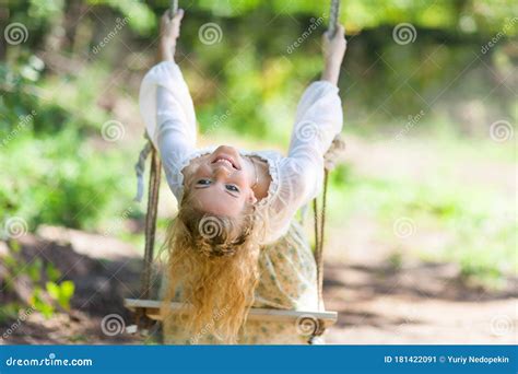Cheerful Young Woman Swinging On Swing Stock Image Image Of Caucasian Joyful 181422091