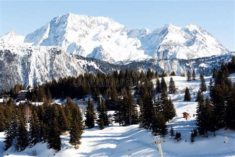Beautiful Alpine Panoramic View Snow Capped Mountains Winter Mountain
