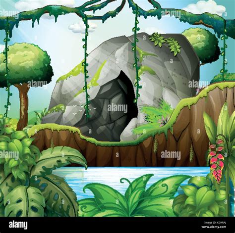 Escena Con Cueva En La Selva Profunda Ilustración Imagen Vector De