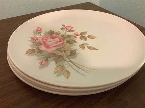 Vintage 10 Melmac Boonton Pink Rose Floral Plates Set Of 4 Etsy