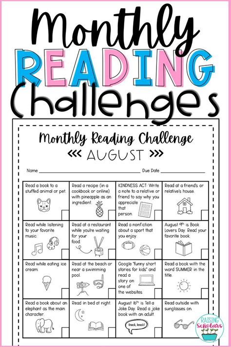 Monthly Reading Challenges Reading Challenge Reading Activities