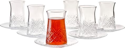 Amazon Com Pasabahce Crystal Turkish Tea Glasses And Saucers Set Of