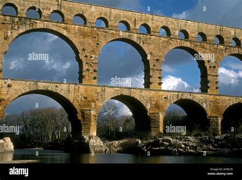 Pont Du Gard Three Tiered Ancient Roman Aqueduct Arch Bridge